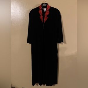 Black Velvet Diamond Tea (?) 3/4?sleeve Robe House Dress  S 1990’s  Black M4
